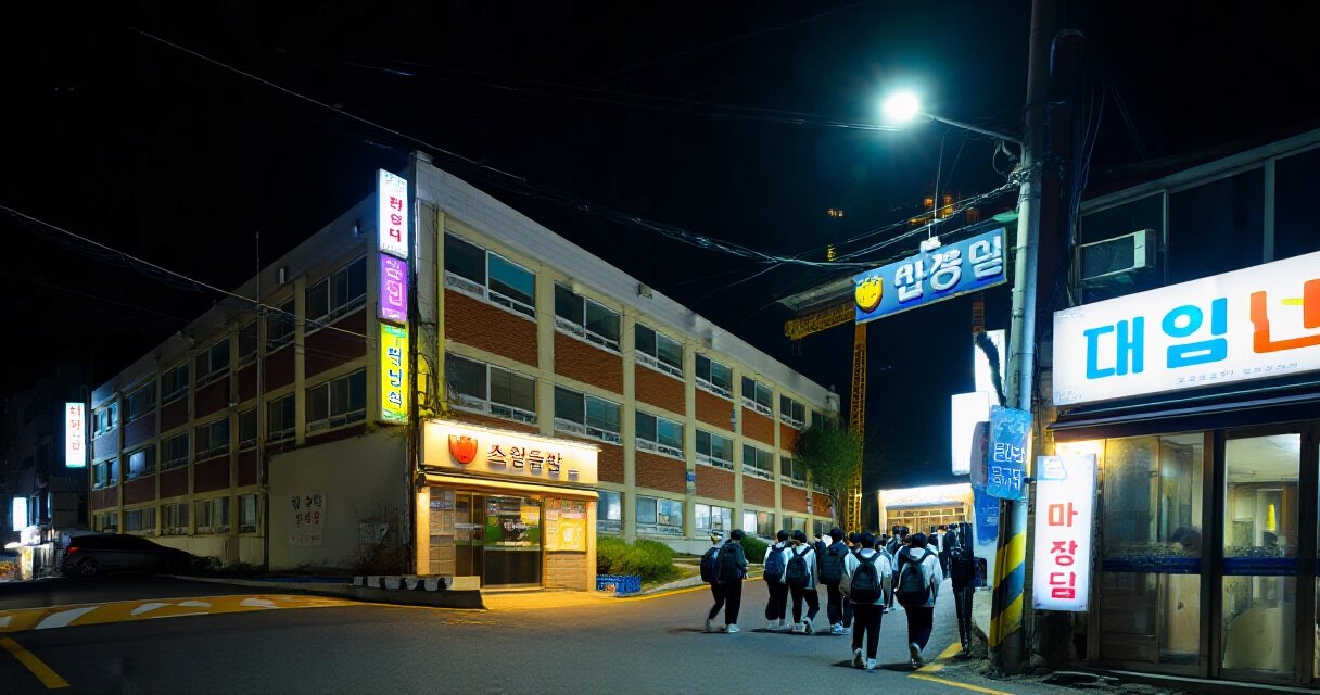 한국 입시 제도 완전 해설: 수능부터 대학 입학전형·사교육 구조까지 3 서울 대치동 학원가 야경