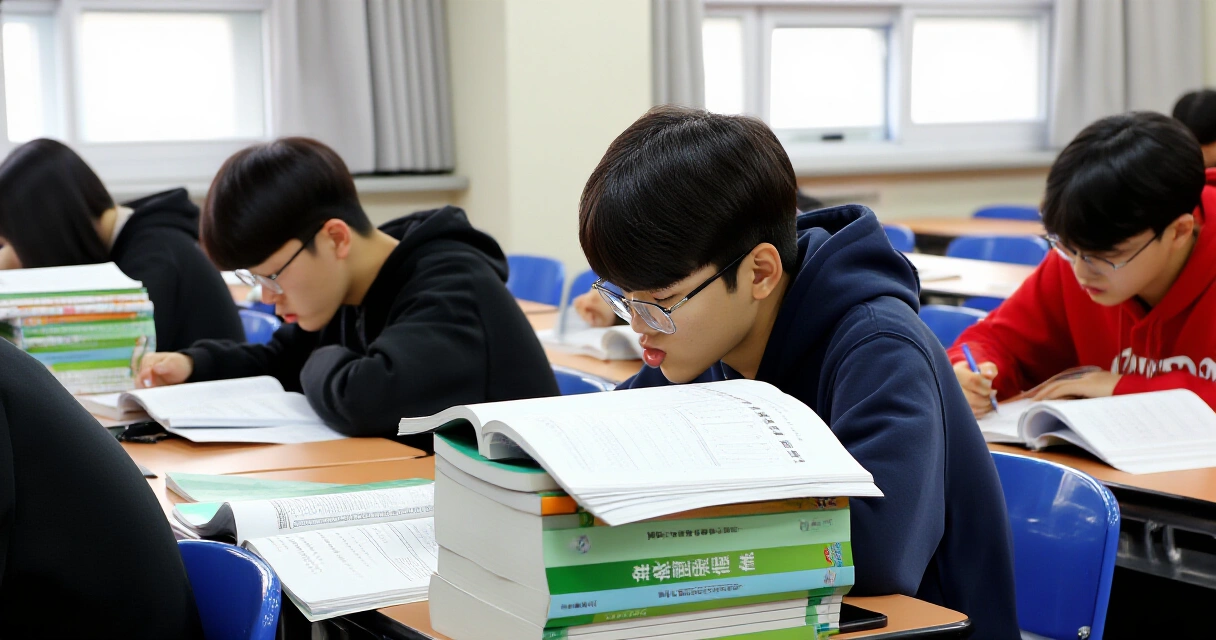 한국 입시 제도의 핵심 문제점과 교육 전문가가 제시하는 개선 방향 1 한국 입시 준비 중인 수험생들이 독서실에서 공부하는 모습