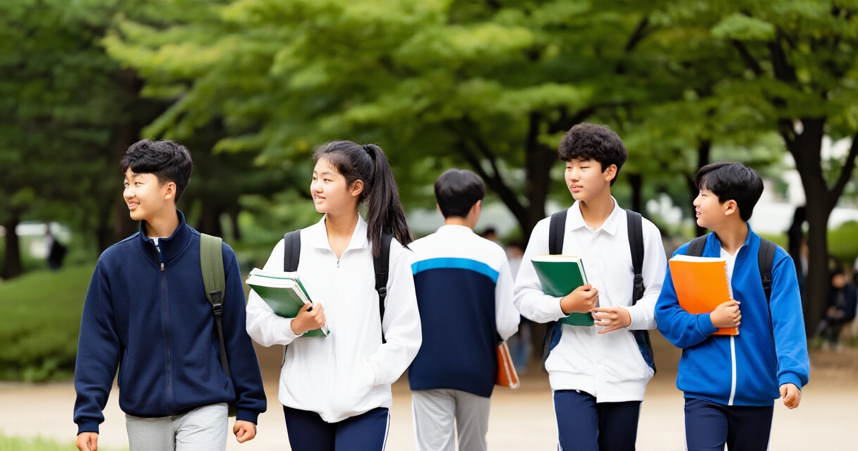휴식을 취하며 공원을 걷는 한국 청소년들, 수험 스트레스 해소 활동