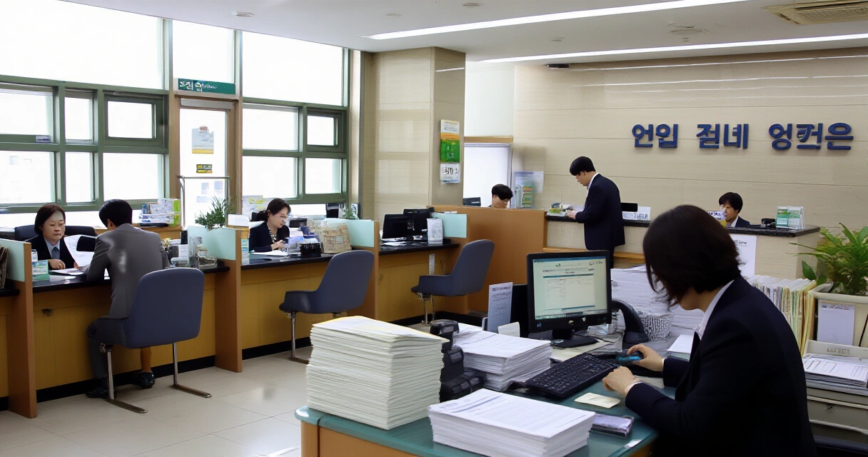 한국 시중은행 창구에서 대출 상담을 기다리는 고객들