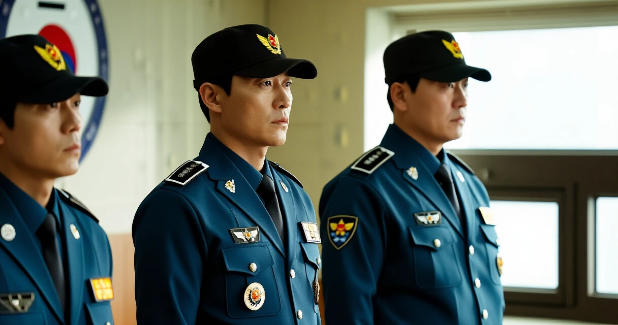 대한민국 경찰 브리핑 현장, 제복 차림의 경찰관들이 정렬한 모습