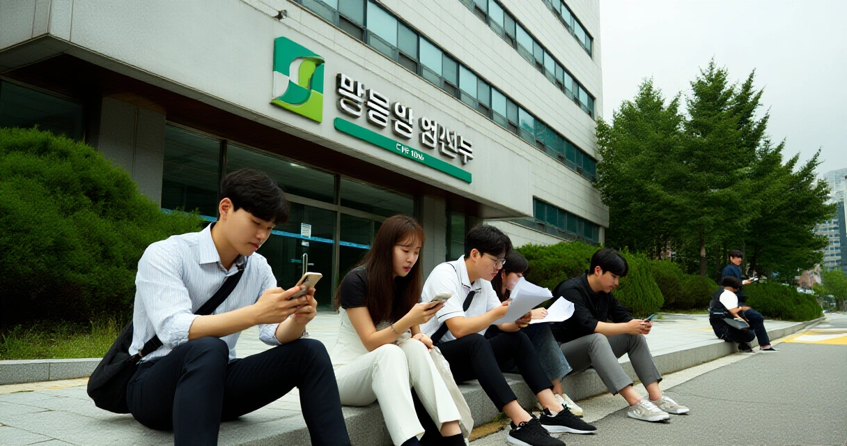 서울 고용센터 앞에서 취업 준비 중인 청년들
