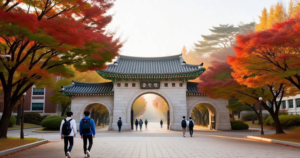 2026학년도 수능최저학력기준 적용 대학 캠퍼스 전경, 가을 단풍 속 학생들