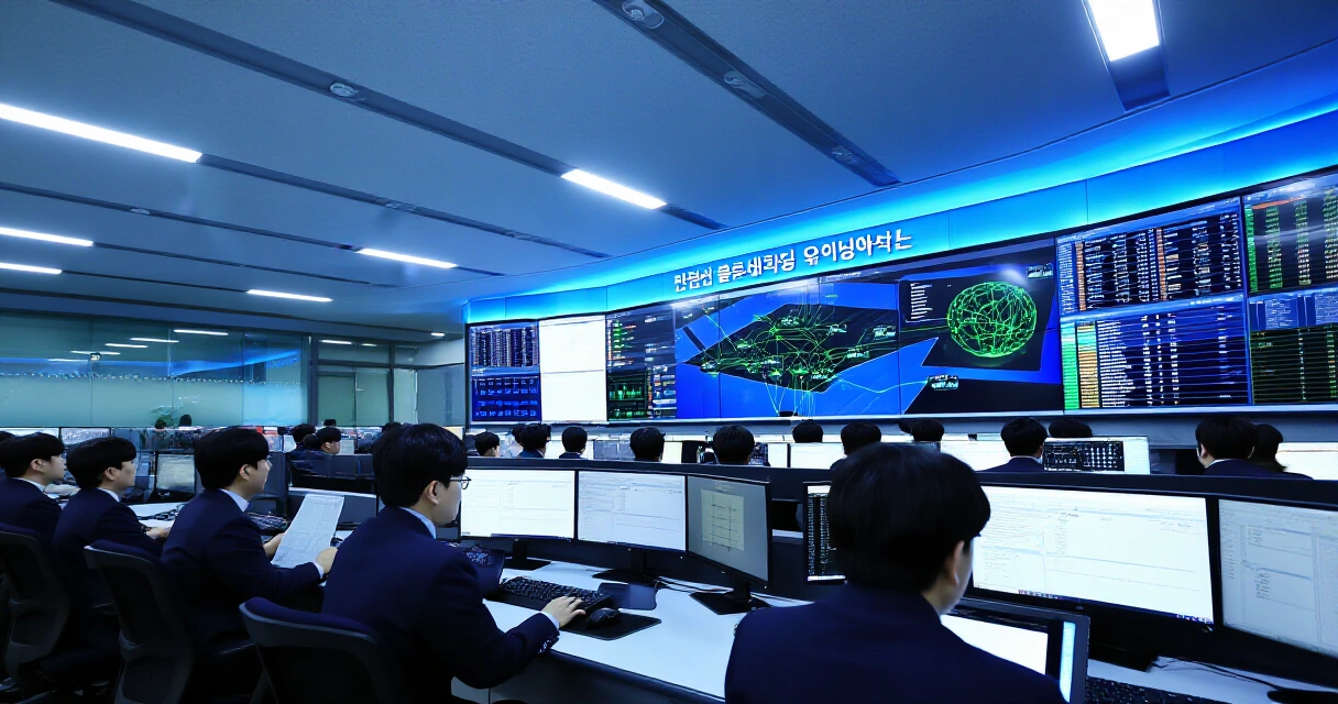 서울의 사이버보안 관제센터에서 보안 담당자들이 모니터를 살펴보는 모습