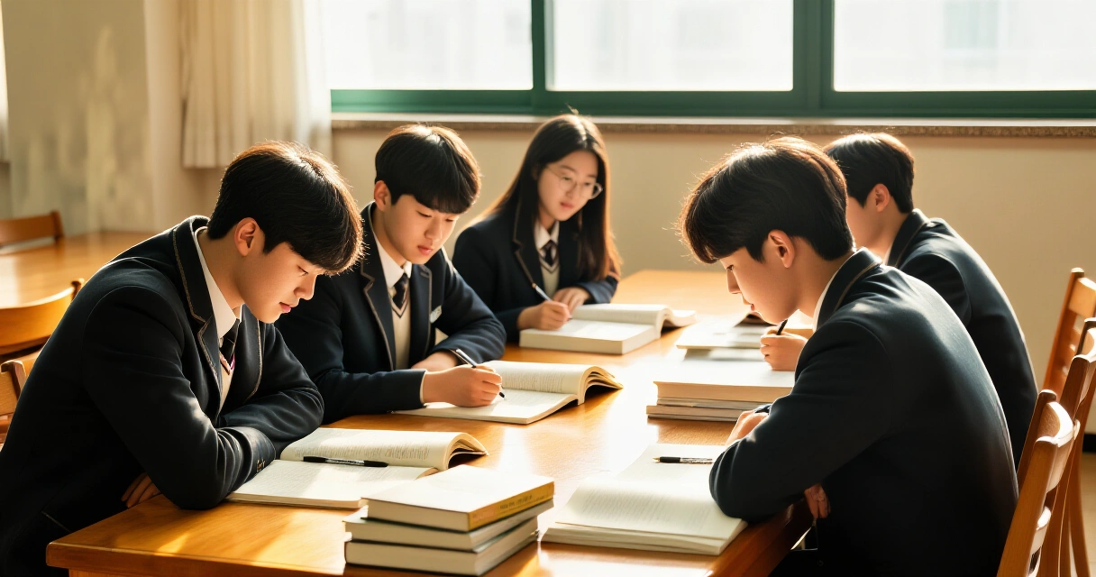학생부교과전형을 준비하는 고등학생들이 도서관에서 교과서를 펼쳐놓고 공부하는 모습